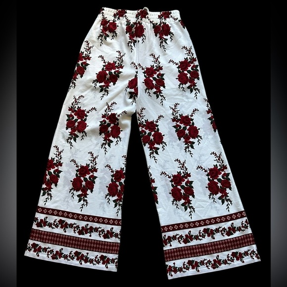 GUESS Amorita Palazzo Pants White With Roses Size Small - Picture 5 of 9